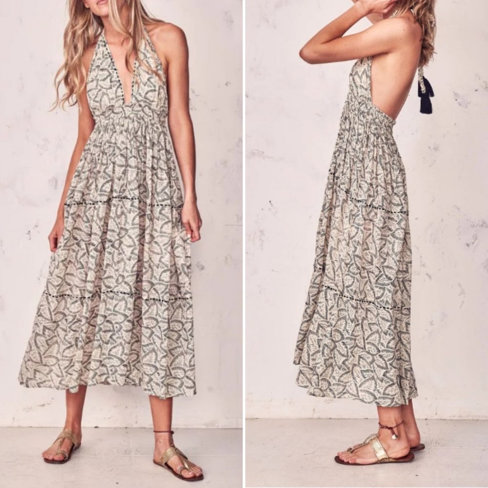 LoveShackFancy Braided Isabel Halter Dress - Size Medium - Color: Cream/Black